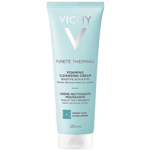 Vichy Purete Thermale Foaming Cleansing Cream | Foaming Face Wash & Makeup Remover With Purisoft & Vitamin B5 | Sensitive Skin Tested | Cleanses, Removes Makeup & Hydrates | Soap Free | Non-Drying