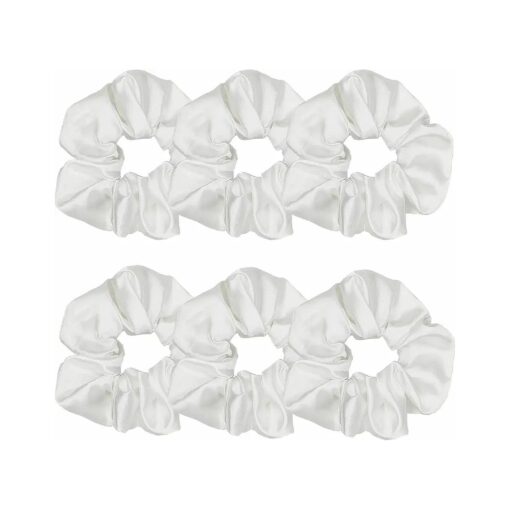 6 Pcs Satin Silk Hair Scrunchies Soft Satin Hair Ties Fashion Hair Bands Hair Bow Ropes Hair Elastic Ponytail Holders Hair Accessories for Women and Girls ( 4.3 inch, White )