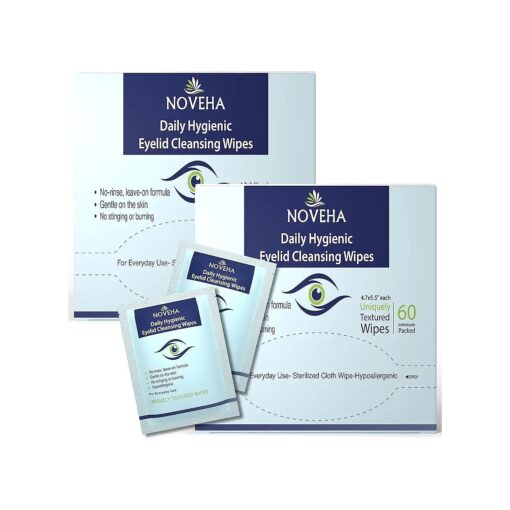 NOVEHA Daily Hygienic Eyelid & Lash Wipes | 120 Individually Wrapped Cleansing Eyelash Wipes - For Blepharitis & Itchy Eyes, Demodex and Natural Makeup Remover & Daily Cleanser