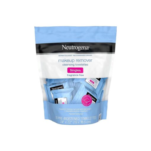 Neutrogena Fragrance-Free Makeup Remover Cleansing Towelette Singles, Individually-Wrapped Daily Face Wipes 20 ct