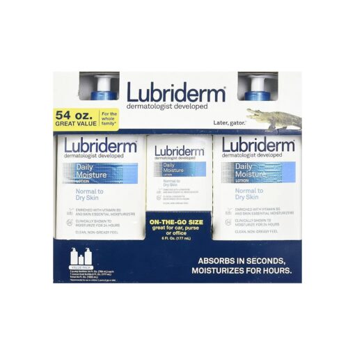 Lubriderm Daily Moisture Lotion Value Pack 2/24oz + 1/6oz = Total of 54 Oz .