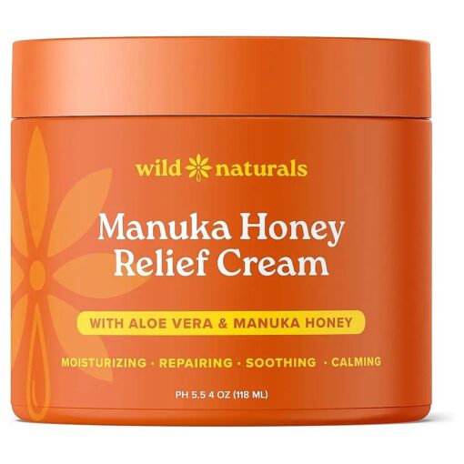 Wild Naturals Manuka Honey Relief Cream with Aloe Vera for Eczema - Manuka Honey Cream for Dry Skin and Redness - Face, Hand & Body Moisturizer for Sensitive Skin - Manuka Honey Face Cream & Lotion