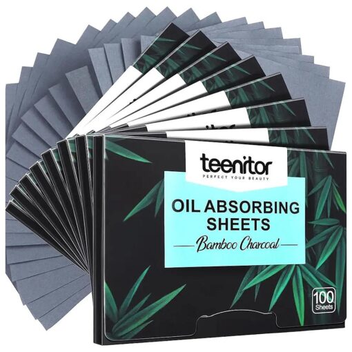 Teenitor 800 Counts Oil Blotting Papers for Face, Bamboo Charcoal Oil Absorbing Sheets for Oily Skin, Oil Blotting Sheets for Face, Oil Absorbent Pads Blotter Paper, Oil Face Wipes Large 10cmx7cm