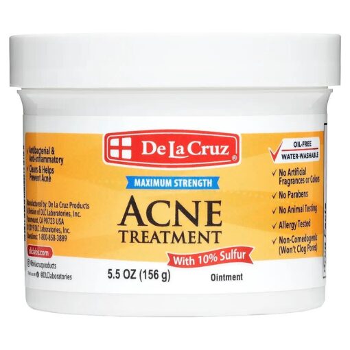 De La Cruz Sulfur Ointment - Cystic Acne Treatment for Face and Body - Daily 10 Min Spot Treatment Mask - Safe and Effective Game Changing Hormonal Acne Treatment That Clears Up Pimples 5.5 OZ .