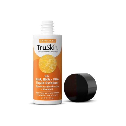 TruSkin BHA Liquid Exfoliant & Toner - PHA AHA BHA Gentle Exfoliator with Salicylic & Glycolic Acid, Vitamin C - Smooth Uneven Tone & Texture, Refine Pores, Minimize Oily Skin & Fine Lines, 4.2 Fl Oz