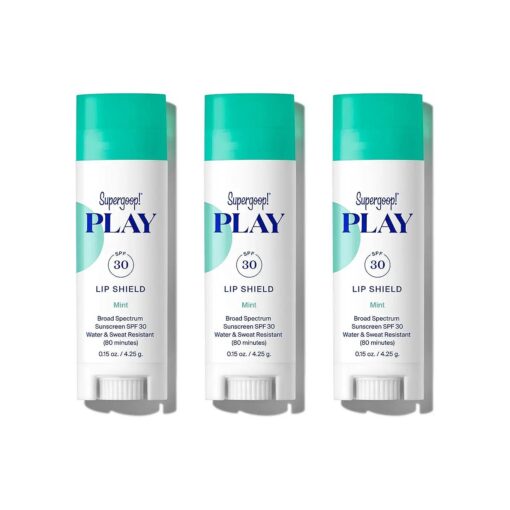 Supergoop ! PLAY Lip Shield SPF 30 with Mint - 3 Pack - Hydrating, SPF Lip Balm - Moisturizing Lip Treatment For Dry Cracked Lips - Clean Ingredients & Broad Spectrum UV Protection