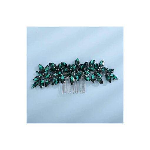 Women Dainty Simple Green Rhinestones Bride Wedding Hair Comb Luxurious Hair Accessories Shiny Rhinestones Bridal Side Hair Combs for Women Bride Girls ( Silver-Green )