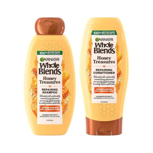 Garnier Whole Blends Honey Treasures Repairing Shampoo and Conditioner Set for Dry, Damaged Hair, 22 Fl Oz ( 2 Items ), 1 Kit ( Packaging May Vary )