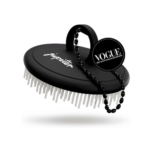 Jupiter Exfoliator Brush For Removing Dandruff & Build-Up - Detangling Scrubber For Wet or Dry Hair - Supports Circulation & Growth - For All Hair Types - Black