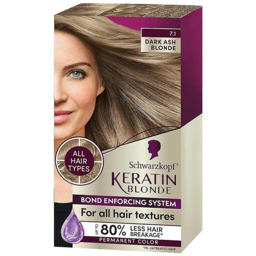 Keratin Color Permanent Hair Color Cream 7.1 Dark Ash Blonde, 1 Kit