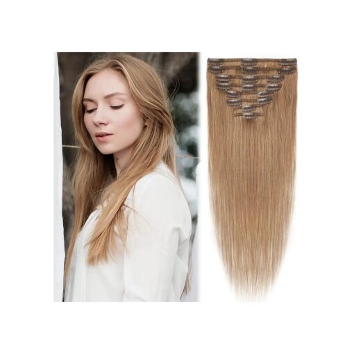 MY-LADY Clip in Hair Extensions Real Human Hair Dark Blonde 8 Inch 45g Dirty Strawberry Blonde Remy Hair 8pcs Weft Balayage Full Head Silky Natural Straight for Women