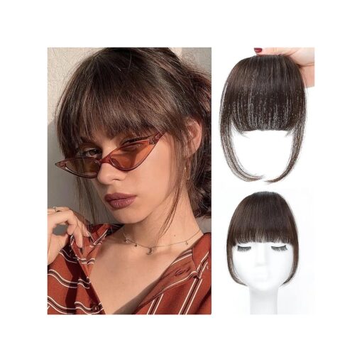 Clip in Bangs 100 % Real Human Hair Pieces Dark Brown Fake Bangs Hair Clip on bangs for women Faux Bangs Clip in Hair Extensions with Hair Roller for Daily Wear ( 5.5 * 6 Inch, Dark Brown )