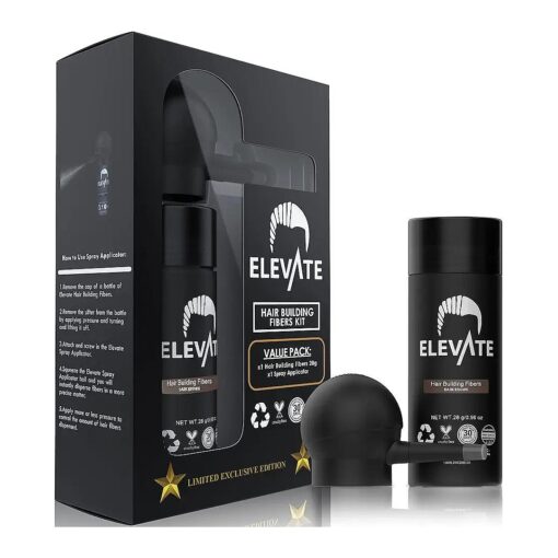 ELEVATE Hair Perfecting 2-in-1 Kit | Set Includes Natural Hair Thickening Fibers & Spray Applicator Pump Nozzle | Instantly Conceal & Thicken Thinning or Balding Hair Areas for Men Women ( Dark Brown )