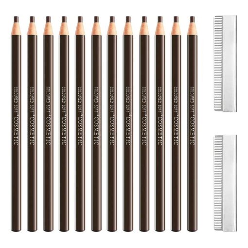 12 Pcs Dark Brown Eyebrow Pencil Set, Pull Cord Peel-off Brow Pencil For Marking, Filling And Outlining, Tattoo Makeup And Microblading Supplies Kit-Waterproof and Durable Permanent Eyebrow Liners