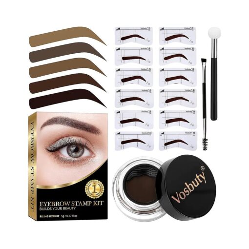 Eyebrow Stamp Stencil kit, Eyebrow Stamp for Perfect Brows, Brow Stamp Kit With 12 Classic Eyebrow Stencils, Eye Brow Stamping Kit, Long-Lasting Waterproof Smudge-Proof ( Dark Brown )