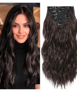 Clip in Hair Extensions, 6 PCS Natural & Soft Hair & Blends Well Hair Extensions, Dark Brown Long Wavy Hairpieces ( 20inch, 6pcs, Dark Brown )