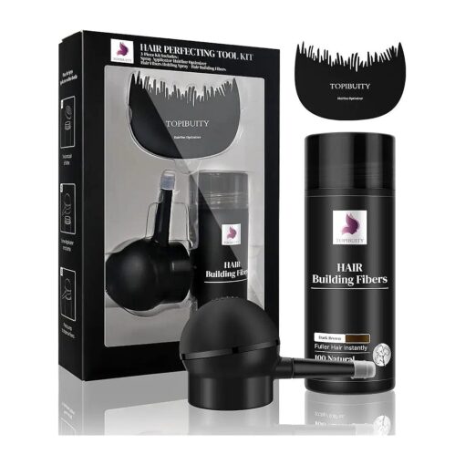 Hair Fibers for Thinning Hair Fiber Applicator 3-in-1 Set - Natural Concealing Hair Building Fibers - Long-Lasting Spray with Accessory for Crisp Hairlines, Thicker Beard & Styling ( Dark Brown )