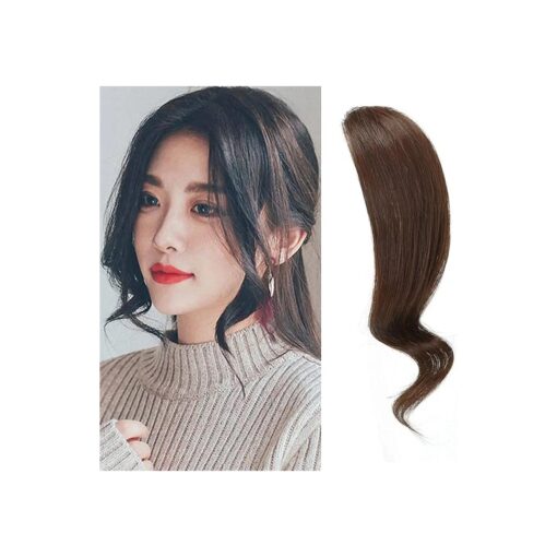 Dsoar 2pcs Wave Side Bangs Real Human Hair Clip in Bangs Wave Fringe Hair Extension ( Dark Brown )