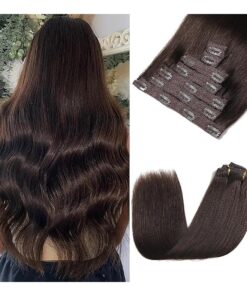 Clip in Hair Extensions Real Human Hair, Premium 24 Inch Dark Brown Remy Human Hair Clip in Extensions Straight, Soft 7pcs Hair Extensions Real Human Hair Clip ins for Women ( # 2 24 Inch )