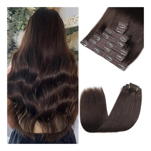 Clip in Hair Extensions Real Human Hair, Premium 24 Inch Dark Brown Remy Human Hair Clip in Extensions Straight, Soft 7pcs Hair Extensions Real Human Hair Clip ins for Women ( # 2 24 Inch )