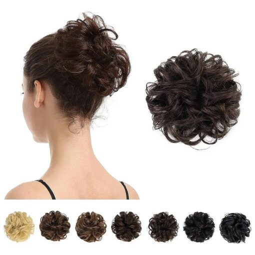 BARSDAR 100 % Human Hair Bun, Brown Hair Messy Bun Extensions Human Hair Rose Bun Hair Piece Curly Hair Bun Hairpieces for Women Girls Real Hair Bun Natural Updo Tousled Chignons Daily ( Dark brown )