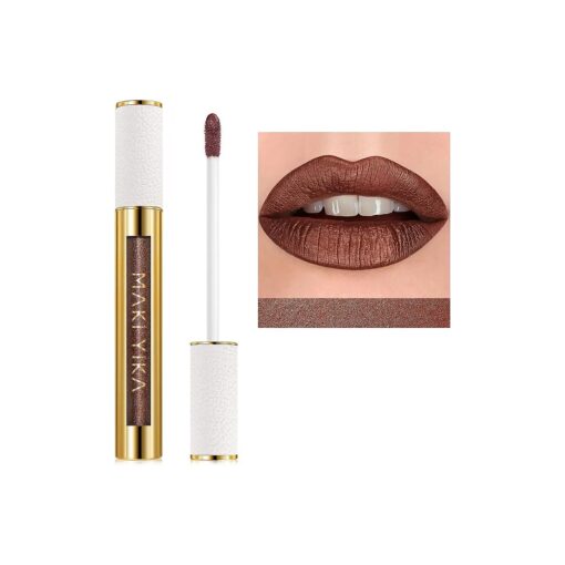 MAKI YIKA Metallic Brown Lipstick for Women Dark Brown Lipsticks Long Lasting, High Shine Glitter Lipstick No Smudge No Transfer Full-Coverage Liquid Lip Gloss ( BR04 After Heat )