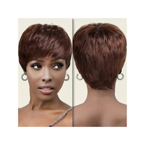 Pixie Cut wig Human Hair Short Wigs for Black Women Glueless 100 % Real Human Hair High Completion Hairstyle Easy to Take Care of ( DARK BROWN )