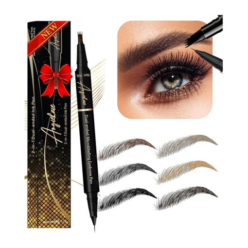 Eyebrow Pencil ( Dark Brown ) Dual-Ended Microblading Eyebrow Pen- Brow Pencil 2-in-1 Waterproof and Long Lasting Eye Brow Pencils for Women, Eyebrow Makeup for Natural and Hair-Like Effect Brows