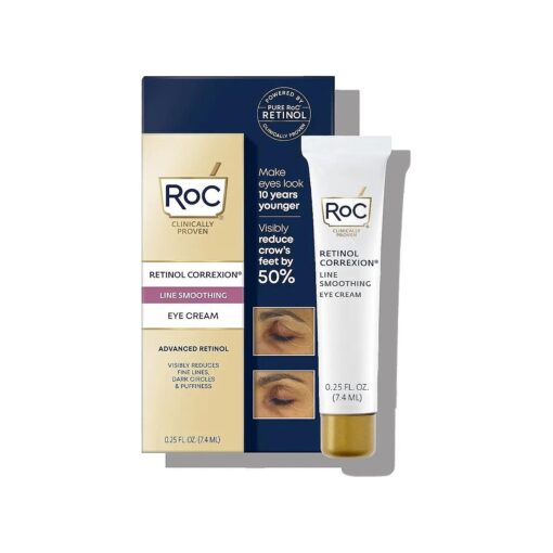 RoC Retinol Correxion Eye Cream Mini for Dark Circles & Puffiness, Daily Wrinkle Cream, Anti Aging Line Smoothing Skin Care Treatment, .25 Ounces