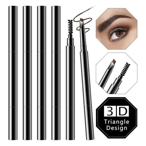 6 Packs Eyebrow Pencil Long Lasting with Brush, Waterproof Retractable Brow Pencil Mechanical Sweat-proof 2 in 1 Double Headed Brow Pencil and Brow Brush Makeup Tool ( Dark Coffee )