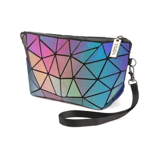 Tikea Small Makeup Bag For Purse Luminous Travel Cosmetic Bag Fashion Geometric Clutch With Wristlets