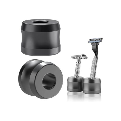 Linkidea 2 Pack Safety Razor Stand, Opening Dia 0.7" ( 18.5mm ) Aluminum Alloy Men 's Shaving Stand for Bathroom Countertops, Dark Grey