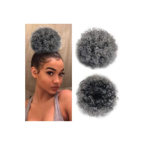 Grey Afro Puff Drawstring Ponytail Kinky Curly Short Afro Puffs for Black Women Synthetic Chignon Hairpieces Updo Hair Extensions ( Dark Grey )