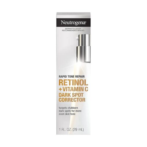 Neutrogena Rapid Tone Repair Retinol + Vitamin C Dark Spot Corrector Face Serum, Daily Anti-Wrinkle Dark Spot Corrector to Brighten & Even Tone, Mineral-Oil & Dye-Free, White, 1 oz