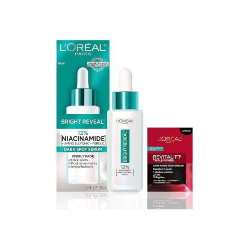 L'Oreal Paris Bright Reveal 12 % [ Niacinamide + Amino Sulfonic + Ferulic ] Dark Spot Serum 1oz + Moisturizer Sample