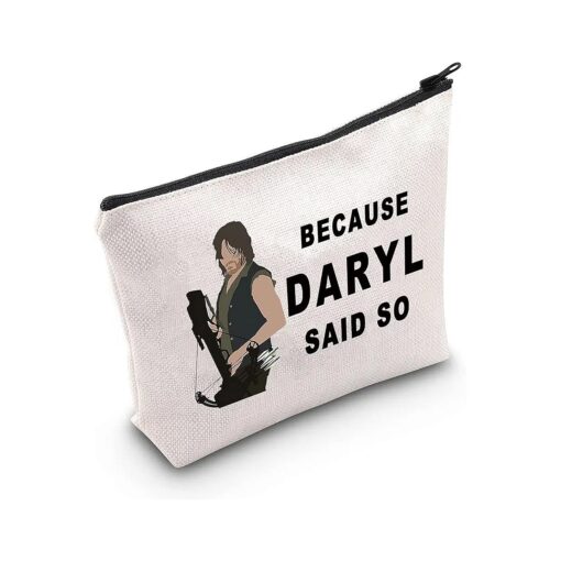 LEVLO Daryl Quote Cosmetic Make Up Bag Daryl Dixon Fans Gift Because Daryl Said So Makeup Zipper Pouch Bag ( Because Daryl )