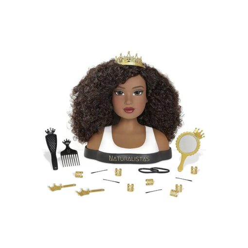 Naturalistas Dayna Deluxe Crown and Curls Fashion Styling Head, 3C Textured Hair, 19 Accessories, Designed and Developed by Purpose Toys