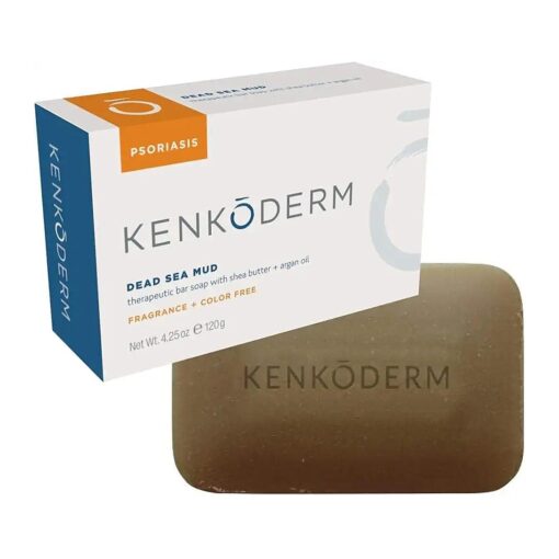 Kenkoderm Psoriasis Dead Sea Mud Soap with Argan Oil & Shea Butter, 4.25 oz, 1 Bar, Dermatologist Developed Skin Care for Soothing & Moisturizing Psoriasis Eczema & Rosacea, Fragrance & Color Free