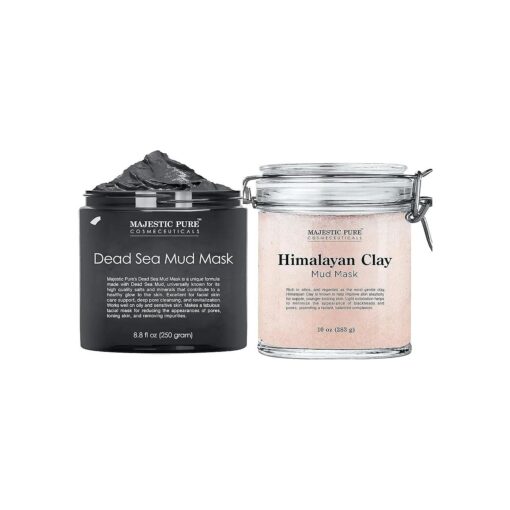 MAJESTIC PURE Dead Sea Mud Mask and Himalayan Clay Mask Bundle - Natural Skin and Face Care for Women and Men