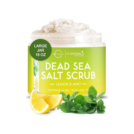 O Naturals Exfoliating Lemon Oil Dead Sea Salt Deep-Cleansing Face & Body Scrub, Anti-Cellulite Tones Helps Oily Skin, Acne, Ingrown Hairs & Dead Skin Remover, Essential Oils, Sweet Almond 18oz