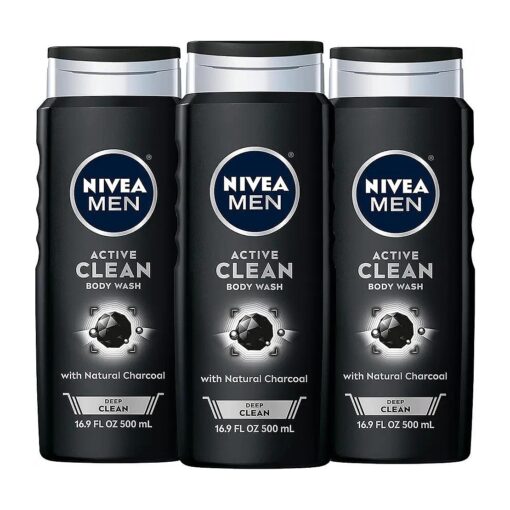 DEEP Active Clean Charcoal Body Wash, Cleansing Body Wash with Natural Charcoal, 3 Pack of 16.9 Fl Oz Bottles