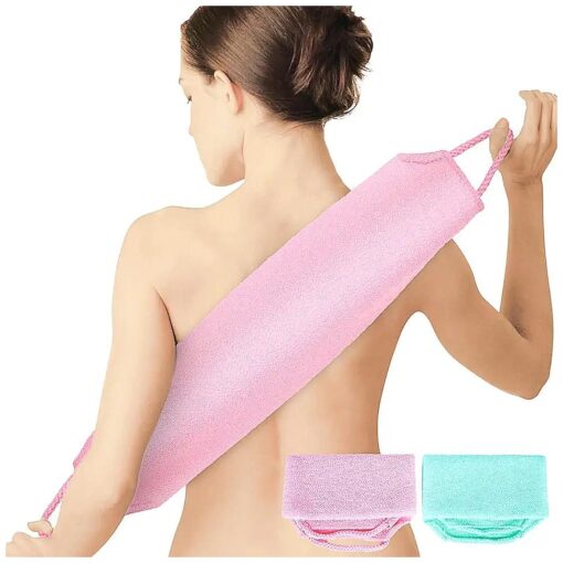 Back Scrubber for Shower, WOVTE 2 Pack Stretchable Nylon Exfoliating Body Scrubber Washcloth Towel Deep Cleans Skin Massages Blood Circulation Back Washer for Shower Men Women