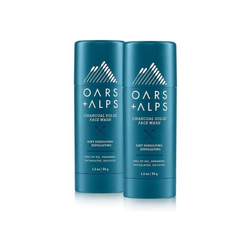 Oars + Alps Face Wash with Activated Charcoal, Dermatologist Tested Exfoliating Facial Cleanser, TSA Friendly, 1.4 Oz, 2 Pack