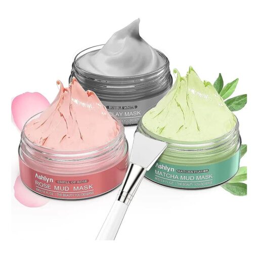 Ashlyn 3 PCS Clay Mask Set, Green Tea Clay Facial Mask, Rose Face Masks Skincare, Dead Sea Bubble Deep Cleanse Mask, Organic Facial Masks for Women, Face Mask Skin Care Set Gifts for Girls Teens