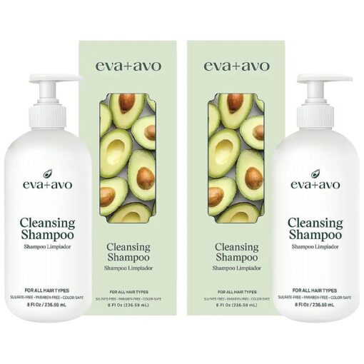 Eva + Avo Cleansing Shampoo with Avocado, Rosemary, Vitamins - Deep Cleansing Shampoo Build Up Remover for All Hair Types - Color-Safe - 2pcs