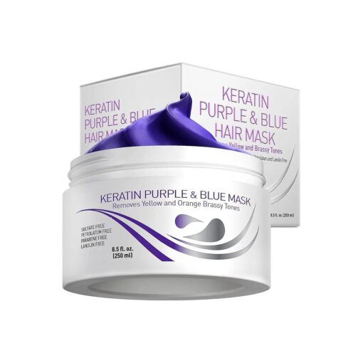 Vitamins Keratin Purple Hair Mask - Violet Blue Protein Deep Conditioner Treatment - Toner for Blonde Platinum Silver Gray Ash or Brown Colored Dry and Damaged Brassy Hair