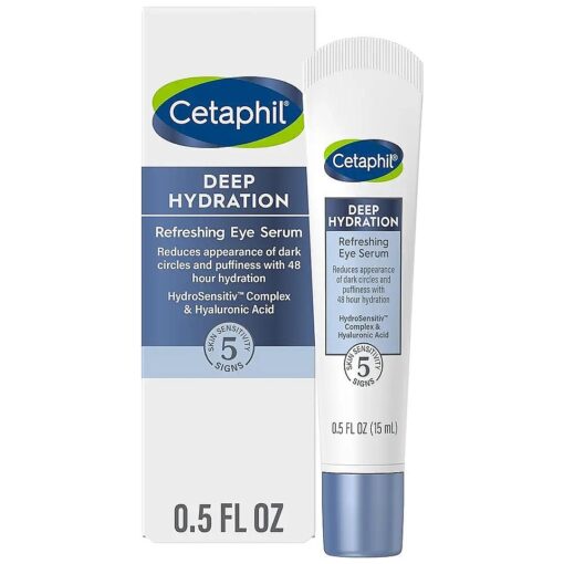 Cetaphil Deep Hydration Refreshing Eye Serum, 0.5 fl oz, 48Hr Hydrating Under Eye Cream to Reduce the Appearance of Dark Circles, With Hyaluronic Acid, Vitamin E & B5 ( Packaging May Vary )