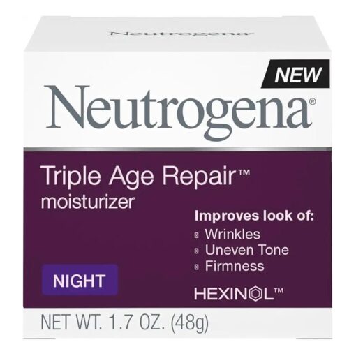 Neutrogena Triple Age Repair Anti-Aging Night Cream with Vitamin C ; Fights Wrinkles & Evens Tone, Firming Anti-Wrinkle Face & Neck Cream ; Glycerin & Shea Butter, 1.7 oz