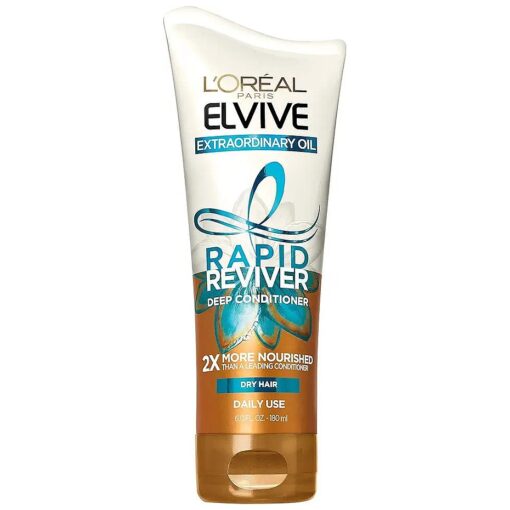 L'Oreal Paris Elvive Extraordinary Oil Rapid Reviver Deep Conditioner, Hydrates Dry Hair, No Leave-In Time, with Damage Repairing Serum and Hair Oil, 6 oz .