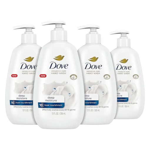 Dove Advanced Care Hand Wash Deep Moisture 4 Count for Soft, Smooth Skin, More Moisturizers than the Leading Ordinary Hand Soap, 12 oz